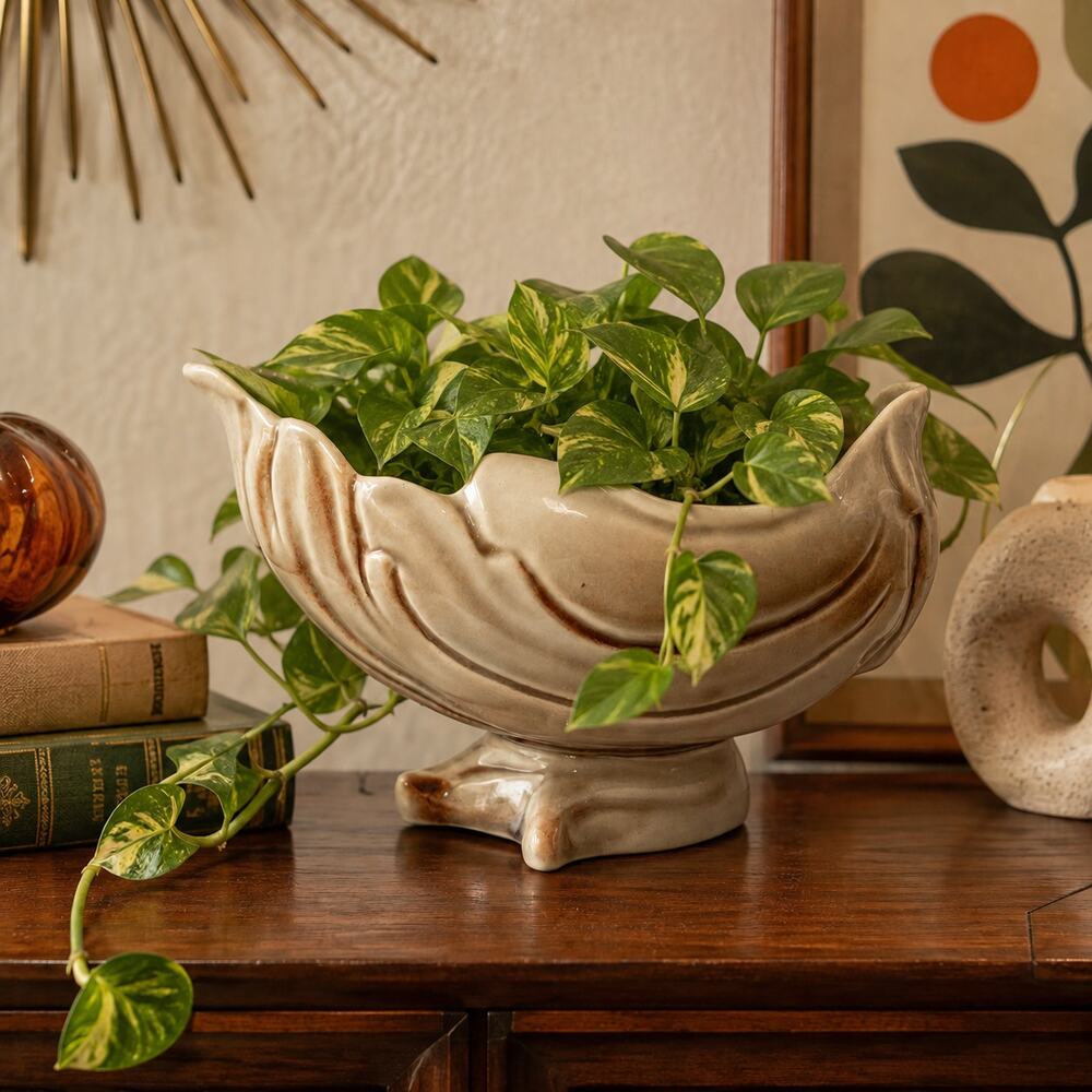 Roselane Pottery Vintage Mid Century Ceramic Leaf Planter Footed Bowl